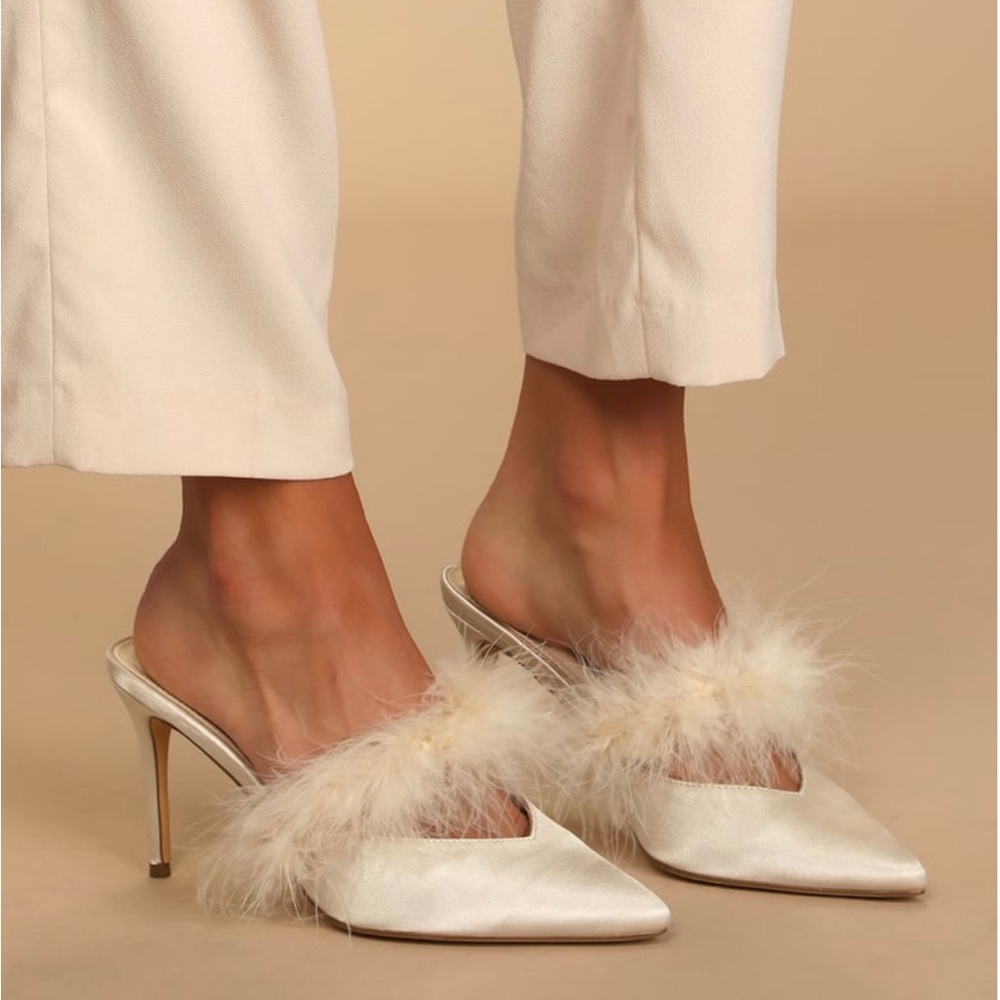 Lulus feather pointed toe mule